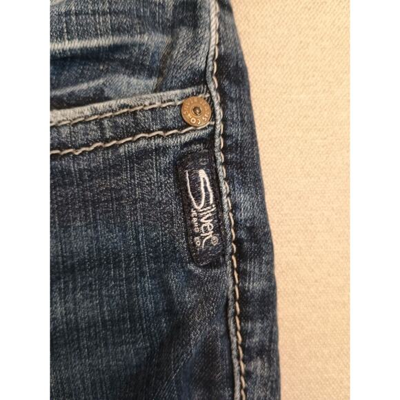 Silver Jeans Women's Blue 28x31 Suki High Slim Boot Cut Fluid Stretch Distressed - Picture 10 of 16